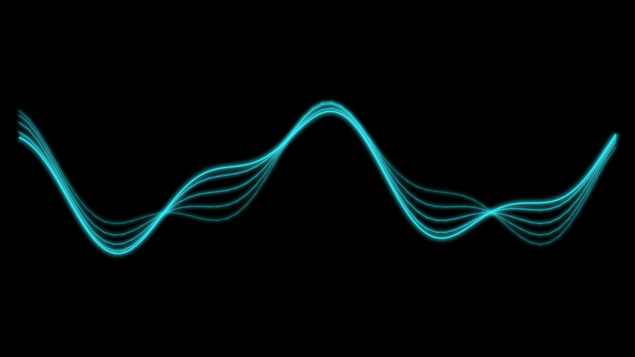 Cyan waveform and trailing contours on a black background